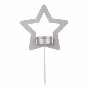 Svícen kovový ve tvaru hvězdy - zápich, na čajovou svíčku, matná stříbrná. CP151098-STRIBRNA, sada 4 ks