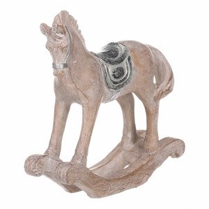 Kůň houpací, dřevěný motiv, stříbrné sedlo. ALA1338, sada 4 ks