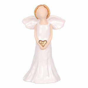 Anděl držící srdce s bílými křídly, keramika KEK9446