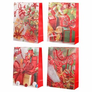 Taška dárková papírová, mix 4 druhů, cena za 1 kus, vánoční motiv SF1341-XL, sada 12 ks