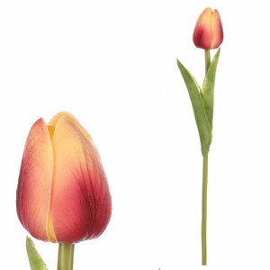 Tulipán mini , barva žluto-růžová. Květina umělá pěnová KN5112 YEL-PINK, sada 24 ks