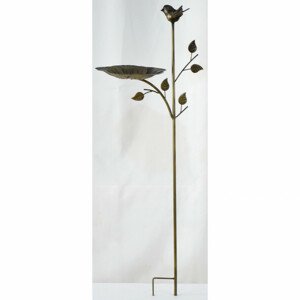 Zápich kovový - zahradní dekorace, list s ptáčkem. UM0877, sada 2 ks