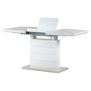 Jídelní stůl 120+40x70 cm, keramická deska bílý mramor, MDF, bílý matný lak HT-424M WT
