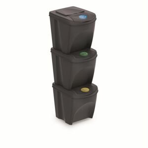 Sada 3 odpadkových košů SORTIBOX III antracit, objem 3x25L