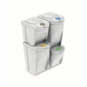 Sada 4 odpadkových košů SORTIBOX V bílá, objem 2x25l a 2x35l