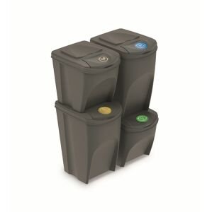 Sada 4 odpadkových košů SORTIBOX V šedý kámen, objem 2x25l a 2x35l