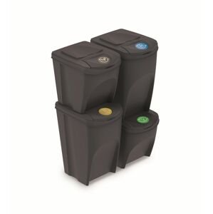 Sada 4 odpadkových košů SORTIBOX V antracit, objem 2x25l a 2x35l