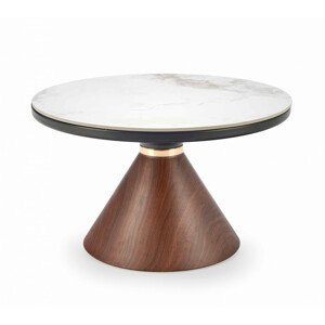 Konferenční stolek Genesis, bílý mramor / ořechová / zlatá