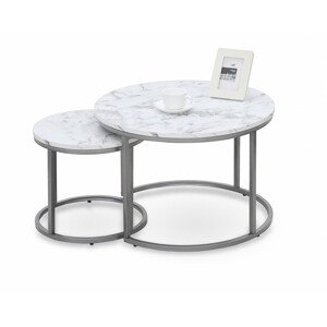 Konferenční stolek Paola (set 2 ks) mramor / stříbrná