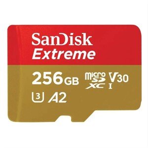 Paměťová karta Sandisk Extreme microSDXC 256GB 190MB/s / 130MB/s A2 C10 V30 UHS-I U3, adapter