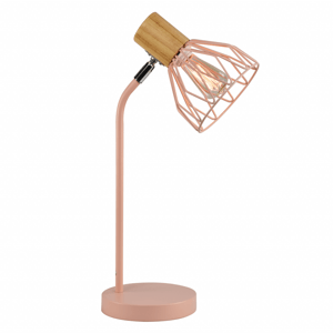 Stolní lampa, růžová, kov/dřevo, TREX TYP 1