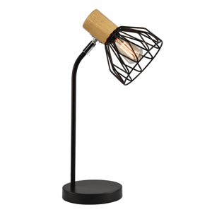 Stolní lampa, černá, kov/dřevo, TREX TYP 1