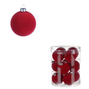 Vánoční plastové koule, sametové, červené. Cena za 1box/12ks. VAK133 RED