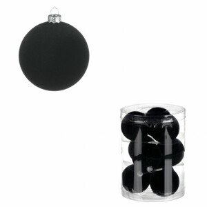 Vánoční plastové koule, sametové, černá barva. Cena za 1box/9ks. VAK134 BK