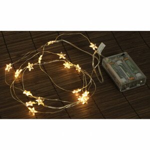 Řetěz s LED světýlky na baterie s časovačem, hvězdičky, teplá žlutá barva. LED2022 YEL