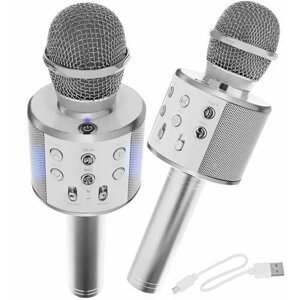Karaoke mikrofon se stříbrným reproduktorem