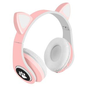 Bezdrátová sluchátka s kočičíma ušima - růžová