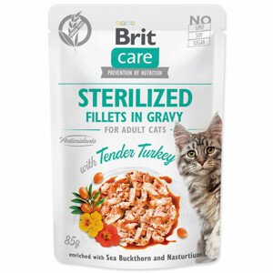 Kapsička Brit Care Cat Sterilized krůta, filety v omáčce 85g