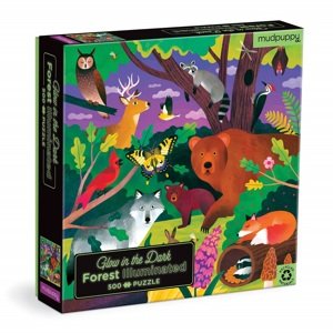 Puzzle Mudpuppy Lesní zvířátka - svítící ve tmě 500 dílků