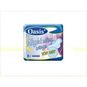 Oasis Night Ultra Wings Top Dry dámské vložky 8 ks
