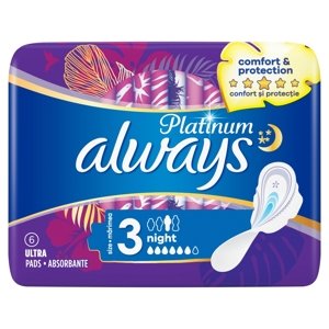 Always Platinum Night Hygienické vložky s křidélky 6 ks