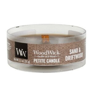 WoodWick Sand & Driftwood aromatická malá svíčka s dřevěným knotem 31 g