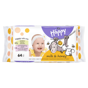 Bella Baby Happy vlhčené ubrousky Mléko & Med 64 ks