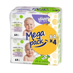 Bella Baby Happy vlhčené ubrousky Hedvábí & Bavlna MEGA PACK 4 x 64 ks