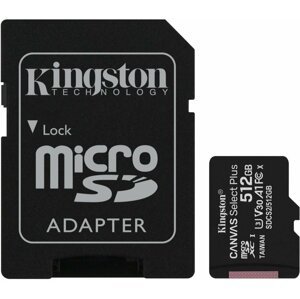 Paměťová karta Kingston Canvas Select Plus A1 512GB microSDXC, Class 10, 100W/85R s adaptérem, rozbaleno