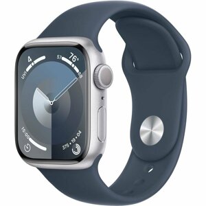 Hodinky Apple Watch Series 9 GPS + Cellular, 41mm Silver Aluminium Case with Storm Blue Sport Band - S/M