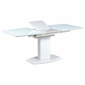 Jídelní stůl 140+40x80 cm, bílé sklo + bílá MDF AT-4012 WT
