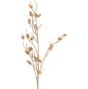 Magnolie poupě, barva bílá ojíněná. Květina umělá. KUC2541, sada 4 ks