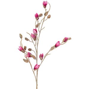 Magnolie poupě, barva tmavě růžová ojíněná. Květina umělá. KUC2543, sada 4 ks