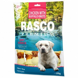Pochoutka Rasco Premium buvolí kůže obalená kuřecím, uzly 6cm 230g