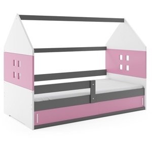 Dětská postel Domi 1 80x160, bílá/šedá/růžová