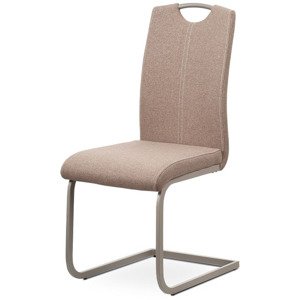 Jídelní židle, potah krémová látka, bílé prošití, kovová podnož, lanýžový lak DCL-612 CRM2