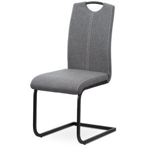 Jídelní židle, potah šedá látka, bílé prošití, kovová podnož, černý matný lak DCL-612 GREY2