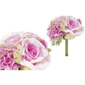 Hortenzie a růže, puget, barva lila. Květina umělá. KN5122-LILA