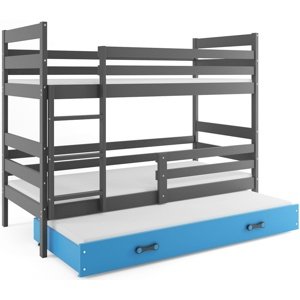 Patrová postel s přistýlkou ERYK 3 90x200 cm, grafitová/modrá (Volba matrace: Pěnová matrace)