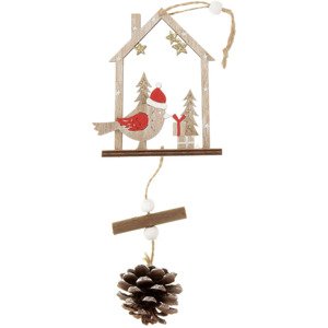 Ptáček s domečekem,dřevěná dekorace na zavěšení, v sáčku 1 kus. AC3014