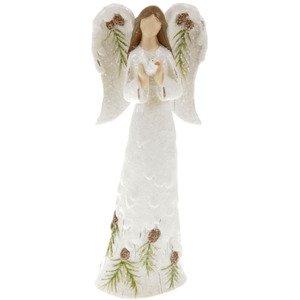 Anděl s holubičkou, dekorace z polyresinu, barva bílá AP817