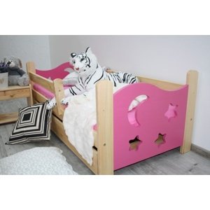 Dětská postel Seweryn 70x160cm s roštem a matrací, růžová (Barva dřeva: Borovice)