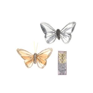 Motýl s klipem,krémový+ šedý s glitry, cena za 1 krabičku (6ks) MO1962