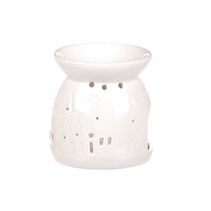 Aroma lampa, vánoční motiv vesnice, bílá barva, porcelán. ARK3515