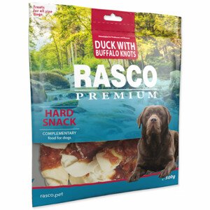 Pochoutka Rasco Premium buvolí kůže s kachním, uzly 5cm 500g