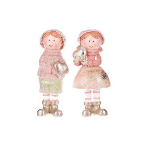 Dívka a chlapec - vánoční polyresinový, růžová kolekce, cena za 1ks. Mix 2druhů. ALA466