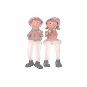 Dívka a chlapec sedící - vánoční polyresinový, růžová kolekce, cena za 1ks. Mix ALA468