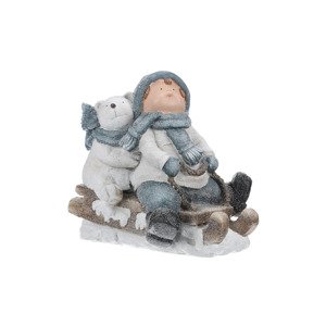 Holčička na sáňkách s ledním medvědem, vánoční dekorace, magnéziová keramika MT445