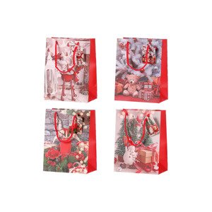 Taška dárková papírová, mix 4 druhů, cena za 1 kus, vánoční motiv SF35178, sada 12 ks