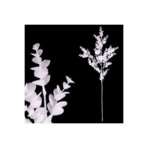 Eukalyptus větev - bílá barva s glitry. SG6087-WH